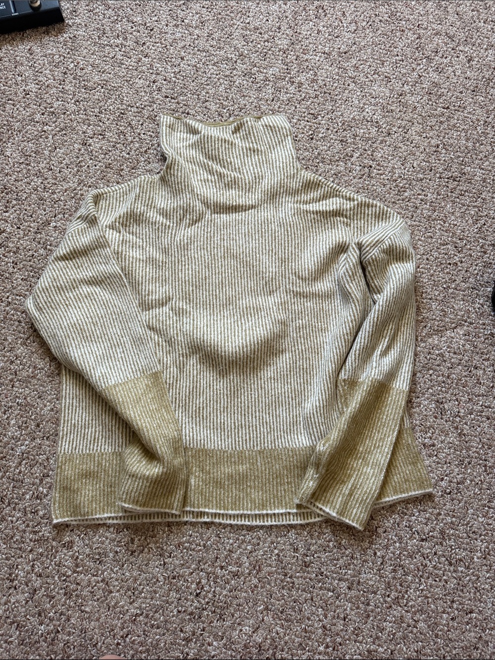 Calvin Klein Olive and Cream Ribbed Turtleneck Sweater